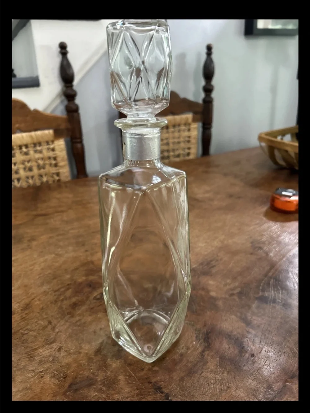 Vintage Seagram’s Seven 7 Crown Glass 8 Sided Decanter Bottle Empty 1960s 1970s
